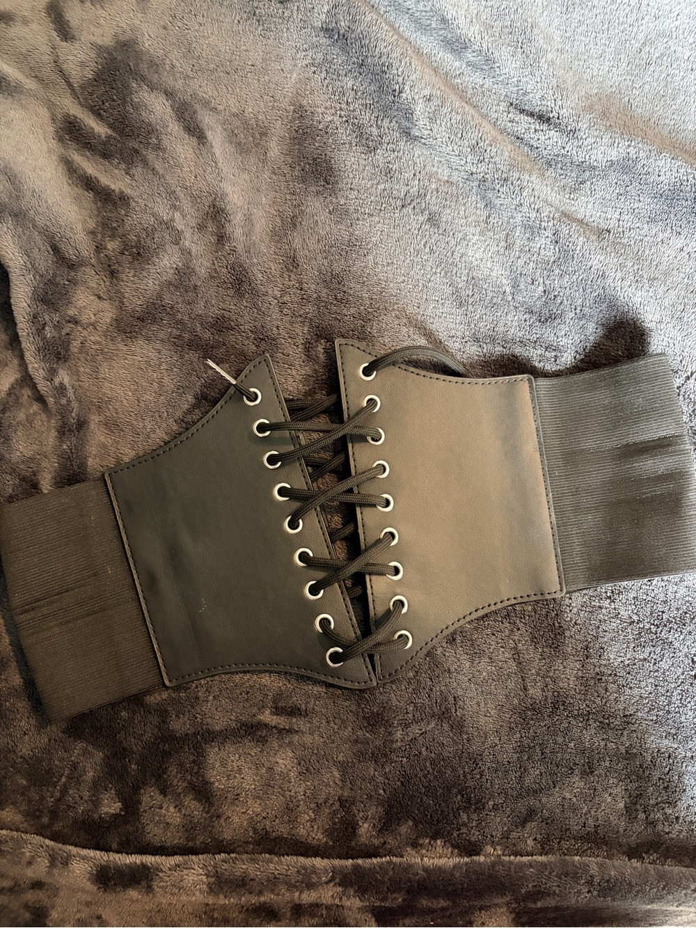 Wide Lace-Up Elastic Waist Belt in Black